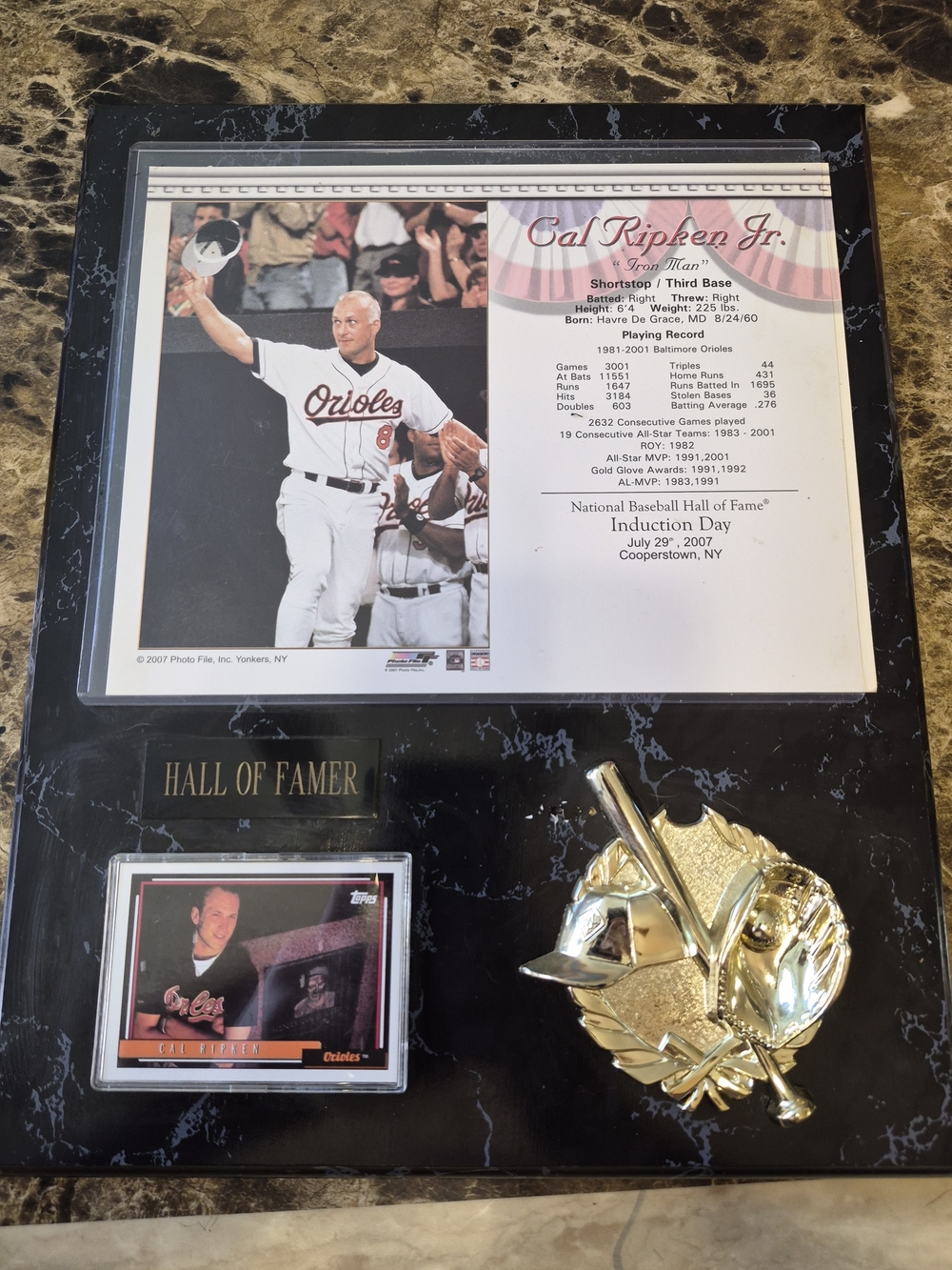 MLB Cal Ripken Jr. Hall of Famer Plaque - Black and Gold